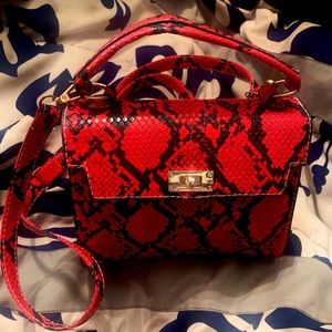 NEW Shein Red Snakeskin Leather Satchel Bag